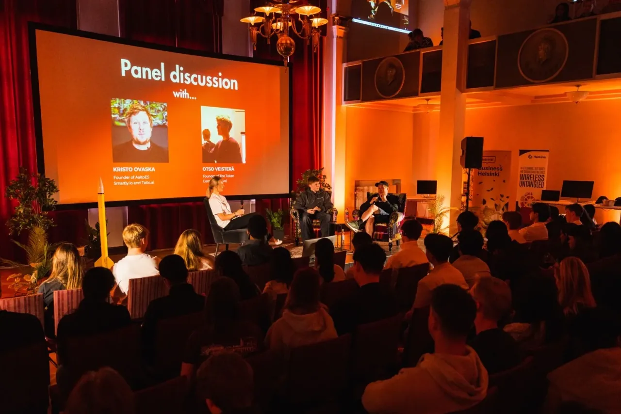 Founders, students and booths at the Startup Carnival in Helsinki